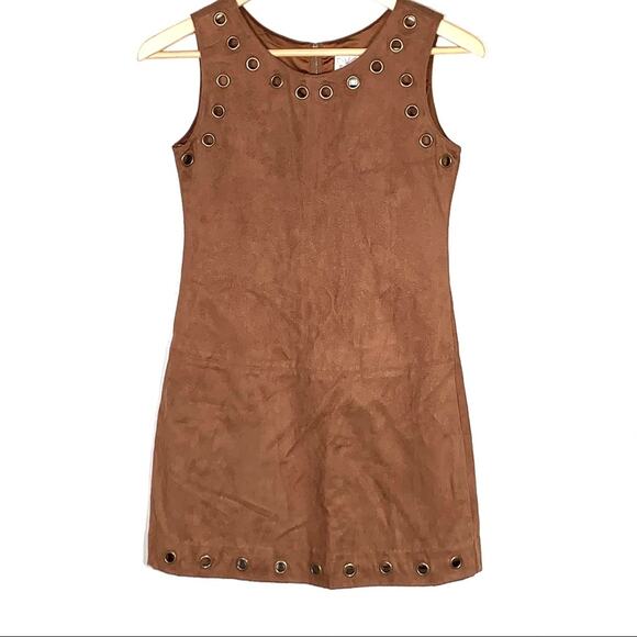Ella Moss brown faux suede sleeveless 70s style shift dress juniors size 14 B96 - Picture 1 of 5